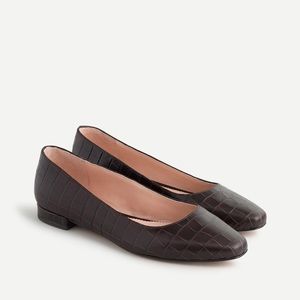 NEW JCrew Dark Brown Croc Embossed Leather Carolyn Skimmer Ballet Flats